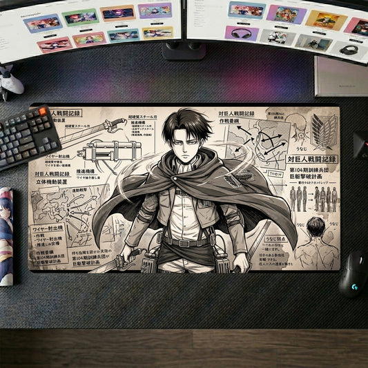Eren anime mouse pad XL gaming desk mat Manga Inspired Technical Sketch