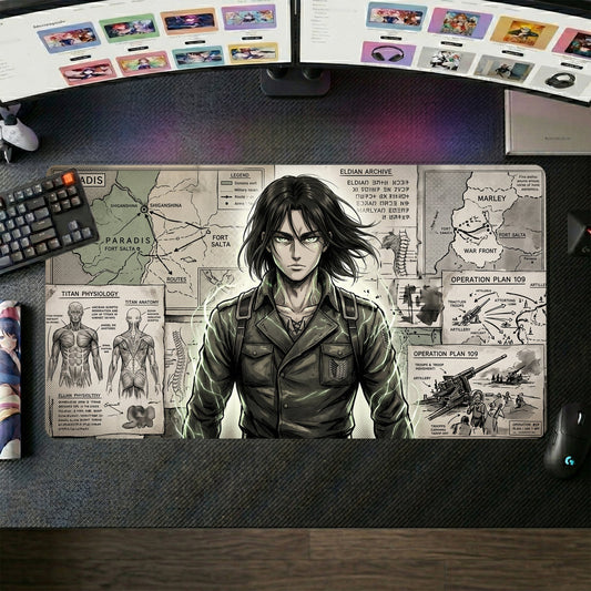 Eren anime mouse pad XL gaming desk mat Military Plans Cinematic Portrait