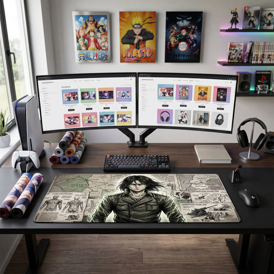 Eren anime mouse pad XL gaming desk mat Military Plans Cinematic Portrait