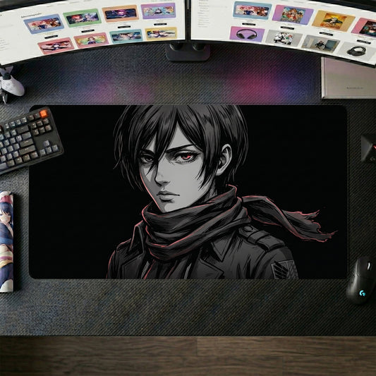 Eren anime mouse pad XL gaming desk mat Red Scarf Cinematic Portrait
