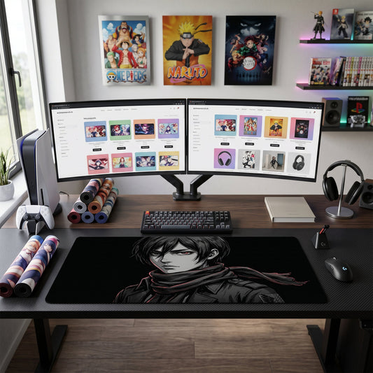 Eren anime mouse pad XL gaming desk mat Red Scarf Cinematic Portrait