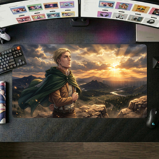Eren anime mouse pad XL gaming desk mat Sunset Cinematic Portrait