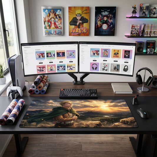 Eren anime mouse pad XL gaming desk mat Sunset Cinematic Portrait