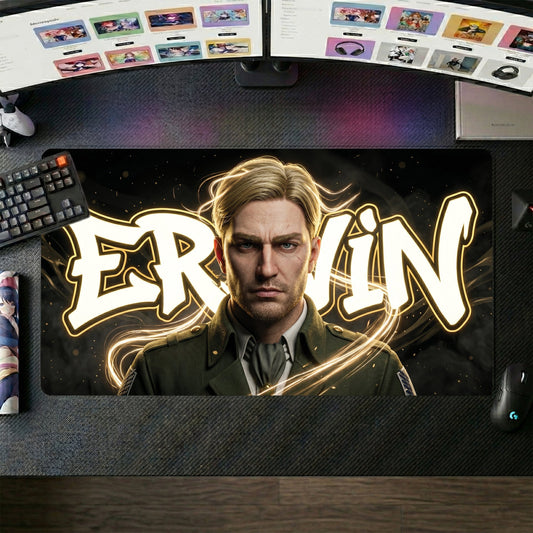 Erwin Smith anime mouse pad XL gaming desk mat Gold Outline Portrait