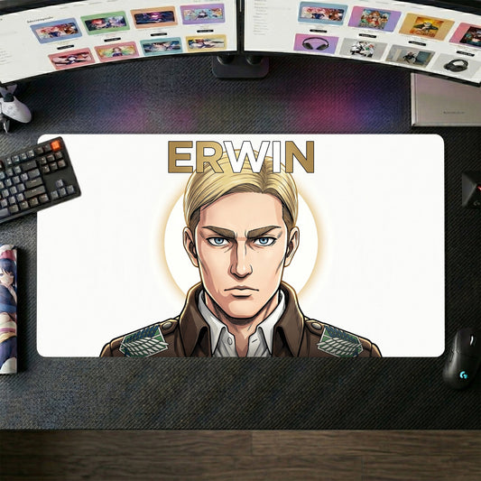 Erwin anime mouse pad XL gaming desk mat Soldier Portrait Golden Halo