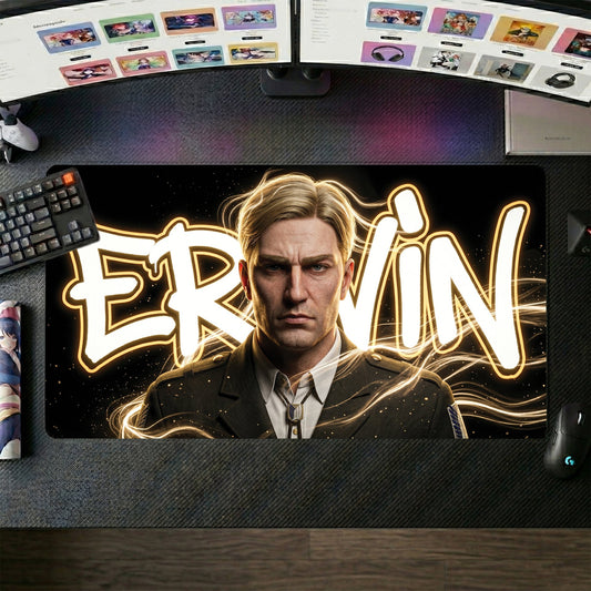 Erwin anime mouse pad XL gaming desk mat Suit Glowing Gold Typography Portrait