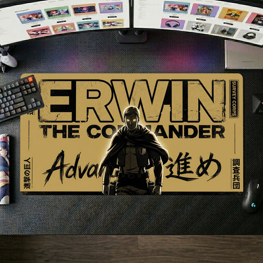 Erwin anime mouse pad XL gaming desk mat The Commander Dark Typographic Poster
