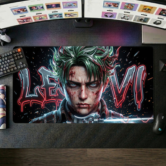 Levi anime mouse pad XL gaming desk mat Blood Splatter Streetwear Portrait