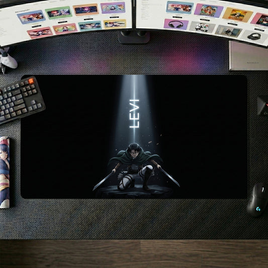 Levi anime mouse pad XL gaming desk mat Cinematic Spotlight Dual Blade