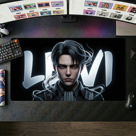Levi anime mouse pad XL gaming desk mat Dark Cinematic Portrait 1