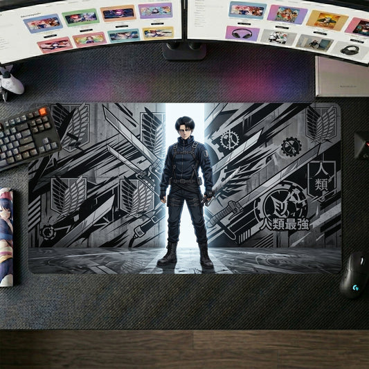 Levi anime mouse pad XL gaming desk mat Dark Gear Cinematic Portrait