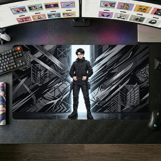 Levi anime mouse pad XL gaming desk mat Dark Gear Cinematic Portrait 1