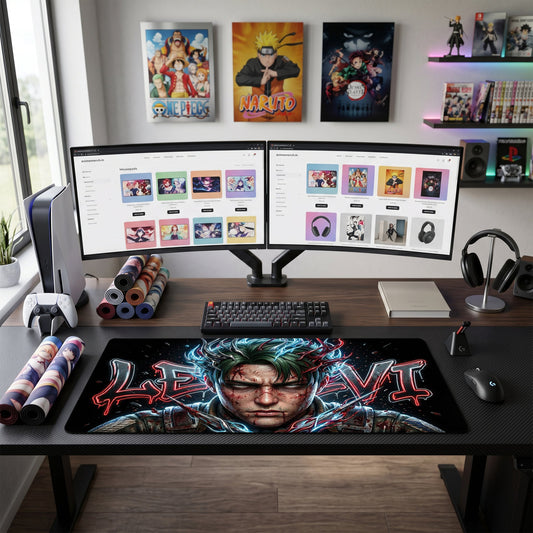 Levi anime mouse pad XL gaming desk mat Graffiti Blood Neon Portrait