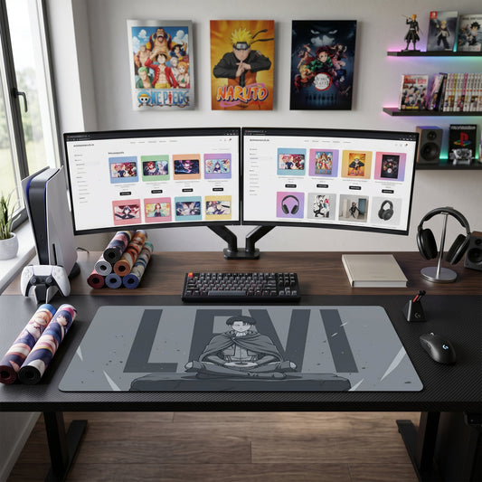 Levi anime mouse pad XL gaming desk mat Meditative Grayscale Portrait