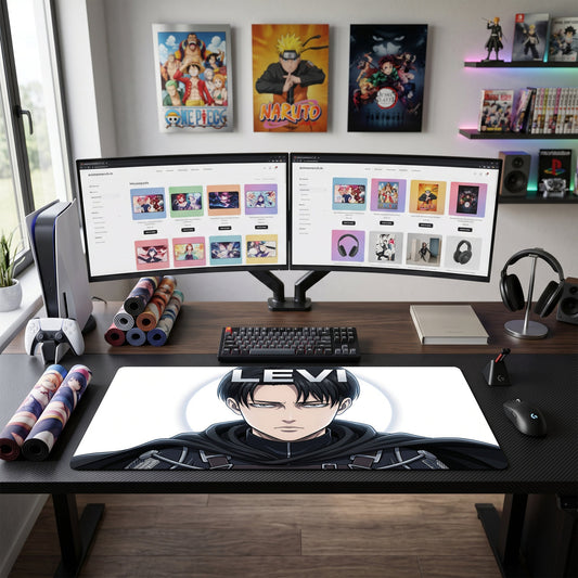 Levi anime mouse pad XL gaming desk mat Portrait Dark Manga Style