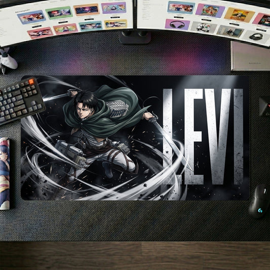 Levi anime mouse pad XL gaming desk mat Dark Cinematic Sword Silhouette
