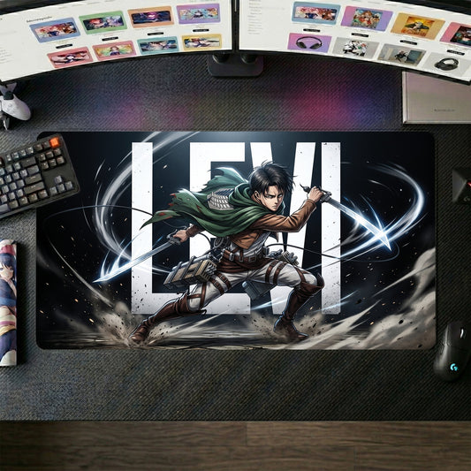 Levi anime mouse pad XL gaming desk mat Dual Blades Cinematic Action