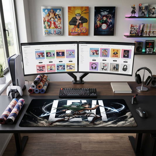 Levi anime mouse pad XL gaming desk mat Dual Blades Cinematic Action
