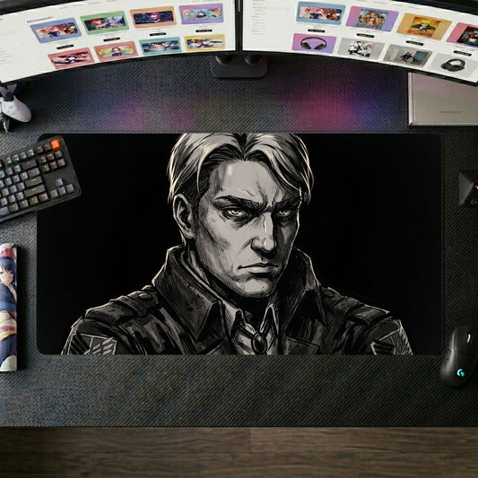 Levi anime mouse pad XL gaming desk mat Grayscale Cinematic Portrait