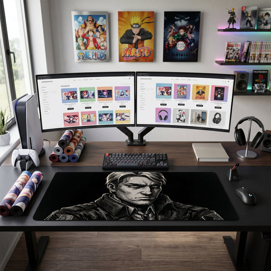 Levi anime mouse pad XL gaming desk mat Grayscale Cinematic Portrait