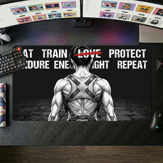 Levi anime mouse pad XL gaming desk mat Muscular Back Gritty Motivation