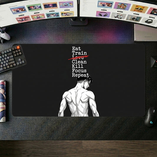 Levi anime mouse pad XL gaming desk mat Muscular Typographic Dark