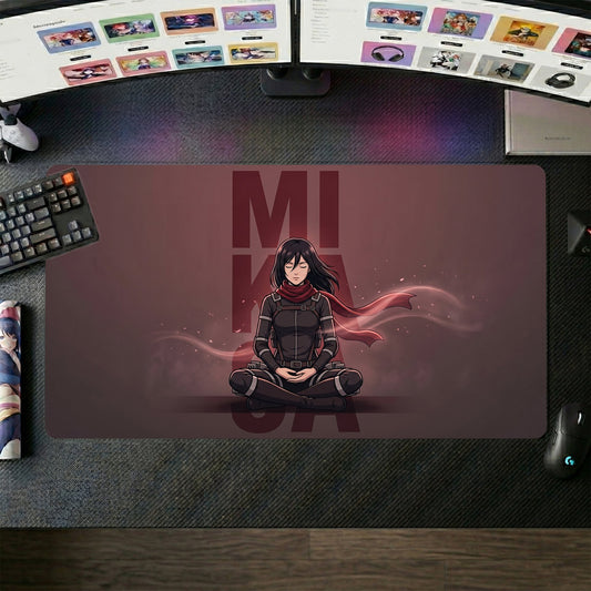 Mikasa anime mouse pad XL gaming desk mat Meditative Red Scarf Portrait