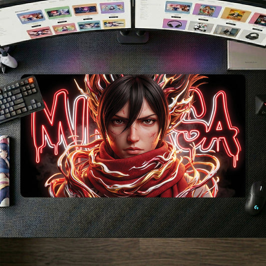 Mikasa anime mouse pad XL gaming desk mat Neon Flame Portrait