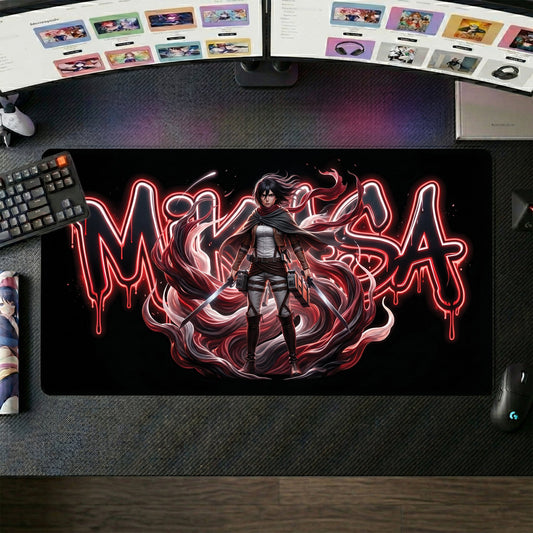 Mikasa anime mouse pad XL gaming desk mat Neon Graffiti Portrait