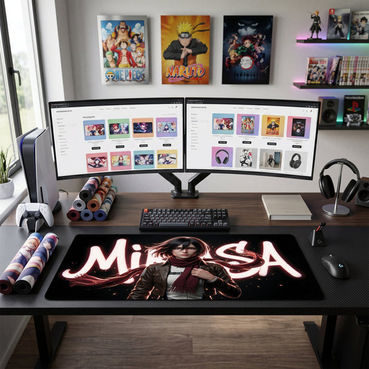 Mikasa anime mouse pad XL gaming desk mat Neon Portrait Red Scarf