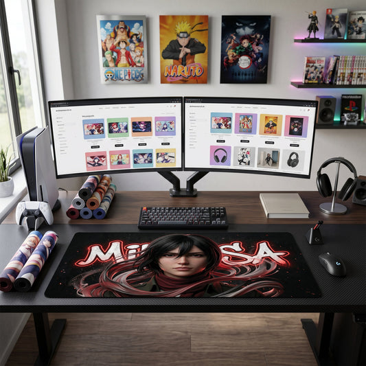 Mikasa anime mouse pad XL gaming desk mat Neon Portrait Red Scarf 1