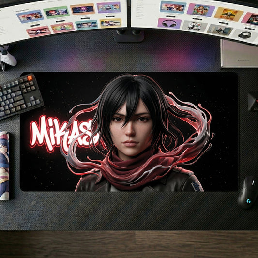 Mikasa anime mouse pad XL gaming desk mat Neon Red Portrait