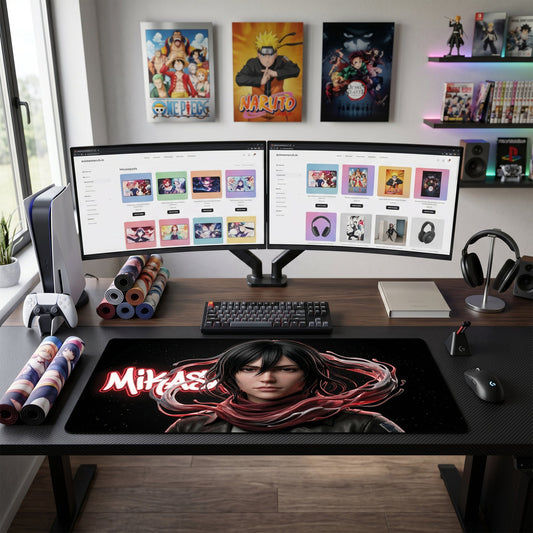Mikasa anime mouse pad XL gaming desk mat Neon Red Portrait