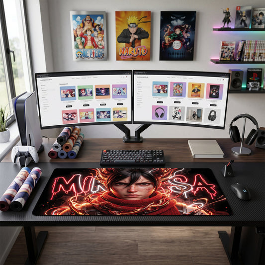 Mikasa anime mouse pad XL gaming desk mat Neon Red Scarf Portrait
