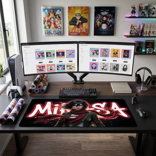Mikasa anime mouse pad XL gaming desk mat Neon Red Scarf Portrait 1