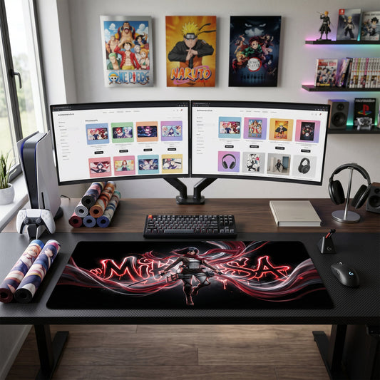 Mikasa anime mouse pad XL gaming desk mat Neon Red Scarf Portrait 2