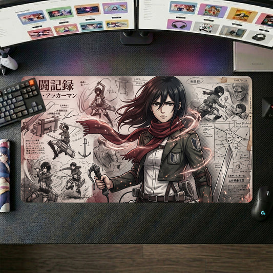 Mikasa Ackerman anime mouse pad XL gaming desk mat Manga Sketch Collage