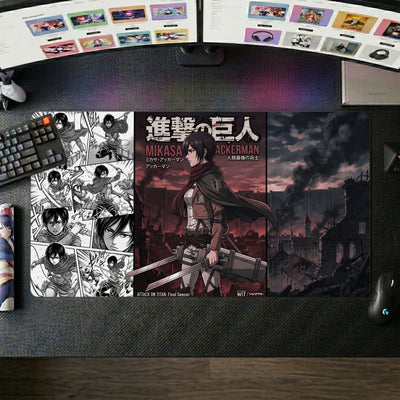 Mikasa Anime Mouse Pad ��� Dark Manga Collage Portrait XL Gaming Desk Mat (60x30 cm)
