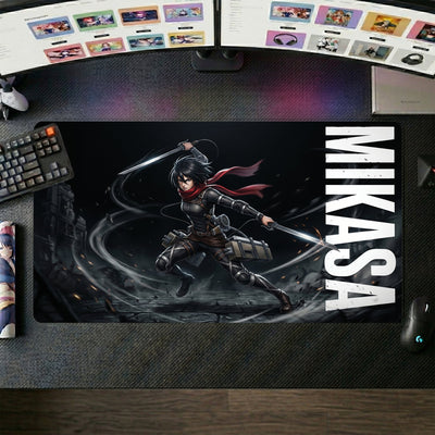 Mikasa Anime Mouse Pad ��� Dual Blade Dark Cinematic XL Gaming Desk Mat (60x30 cm)