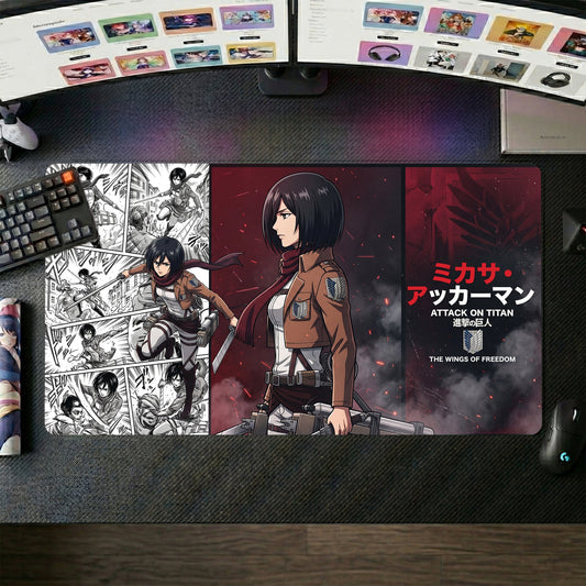 Mikasa anime mouse pad XL gaming desk mat Manga Collage Red Smoke