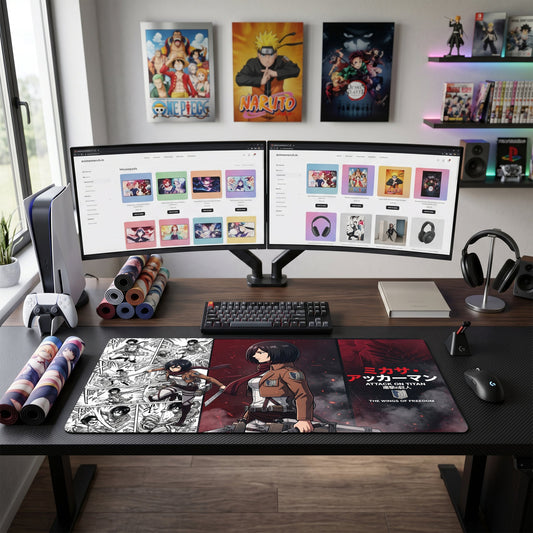 Mikasa anime mouse pad XL gaming desk mat Manga Collage Red Smoke