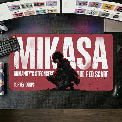 Mikasa Anime Mouse Pad ��� Red Scarf Dark Portrait 1 XL Gaming Desk Mat (60x30 cm)