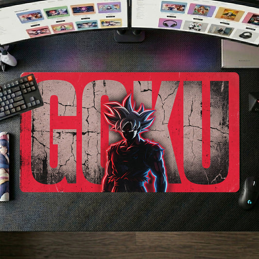 Goku anime mouse pad XL gaming desk mat Cracked Red Silhouette