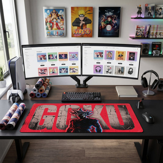 Goku anime mouse pad XL gaming desk mat Cracked Red Silhouette