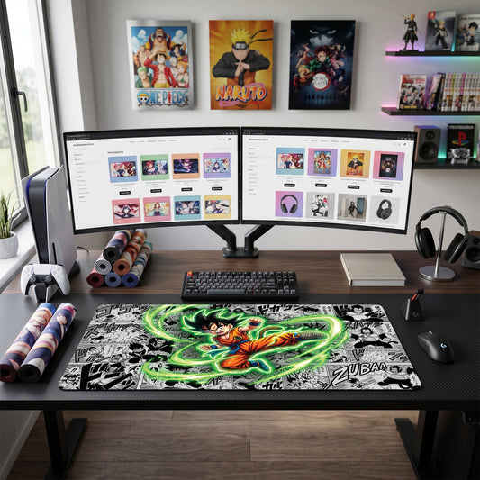 Goku anime mouse pad XL gaming desk mat Dynamic Manga Green Aura