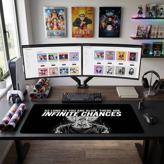 Goku anime mouse pad XL gaming desk mat Infinite Chances Monochrome