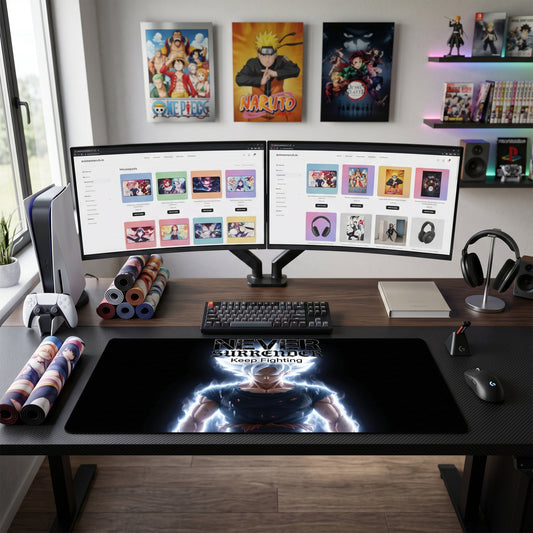 Goku anime mouse pad XL gaming desk mat Never Surrender Electric