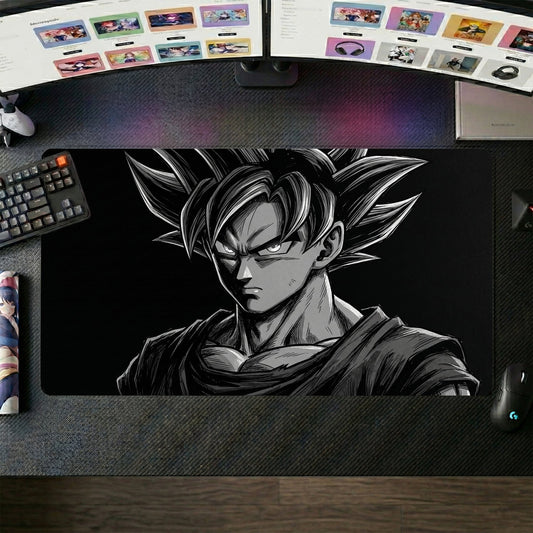 Goku anime mouse pad XL gaming desk mat Ssj Portrait Mono Chrome