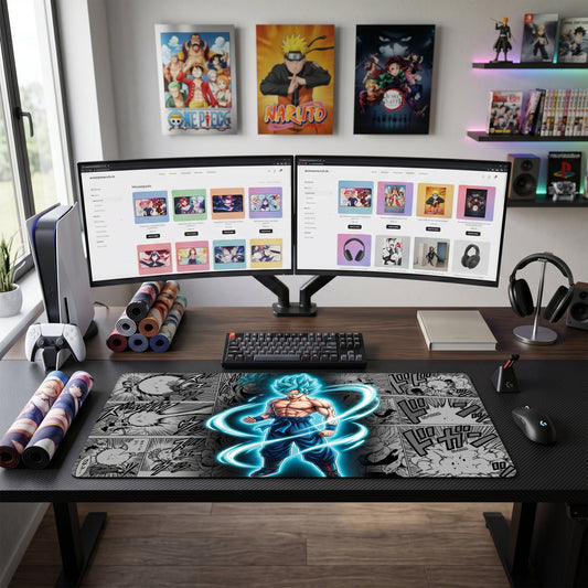 Goku anime mouse pad XL gaming desk mat Super Blue Manga Collage 1