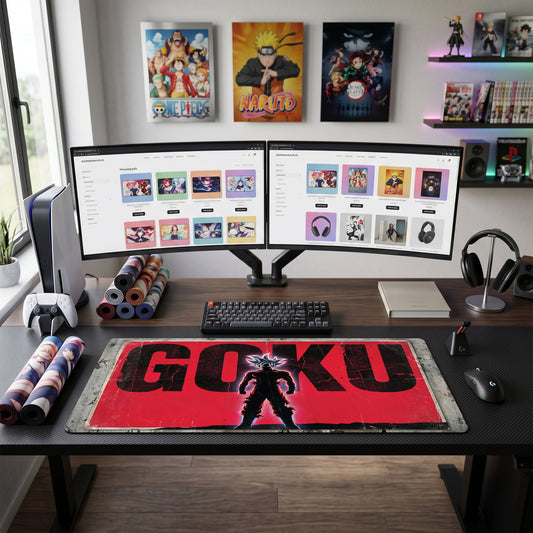 Goku anime mouse pad XL gaming desk mat Super Saiyan Silhouette Red